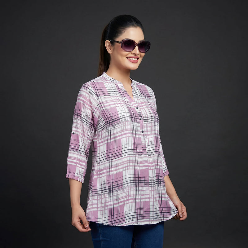 Lavender Plaid Chiffon Top