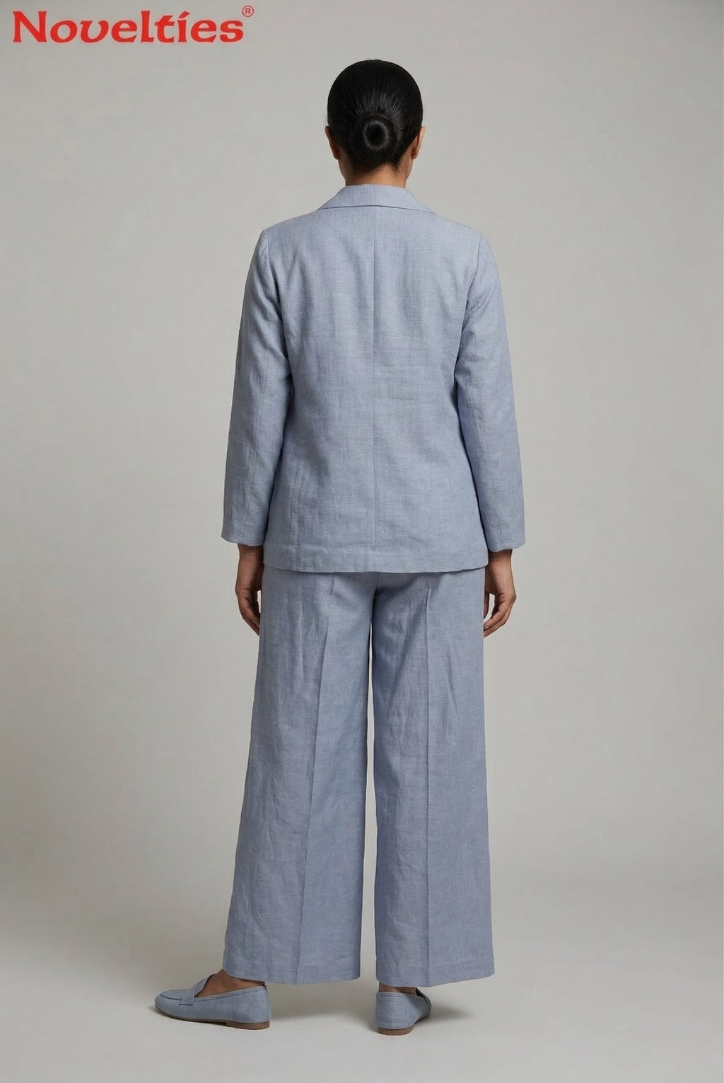 Blue Linen Blazer & Wide-Leg Pant Set