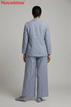 Blue Linen Blazer & Wide-Leg Pant Set
