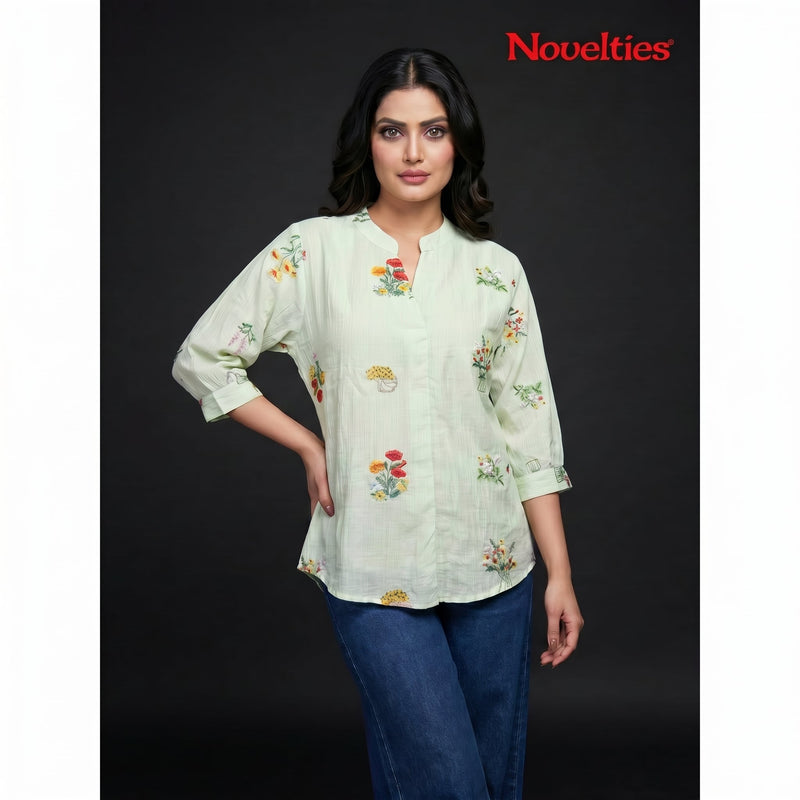 Mint Floral Embroidered Tunic Top