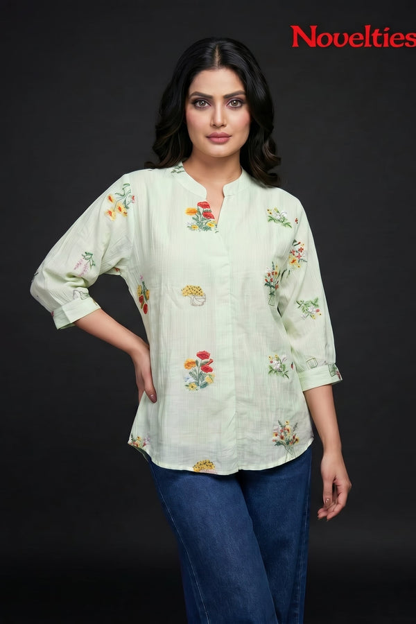 Mint Floral Embroidered Tunic Top