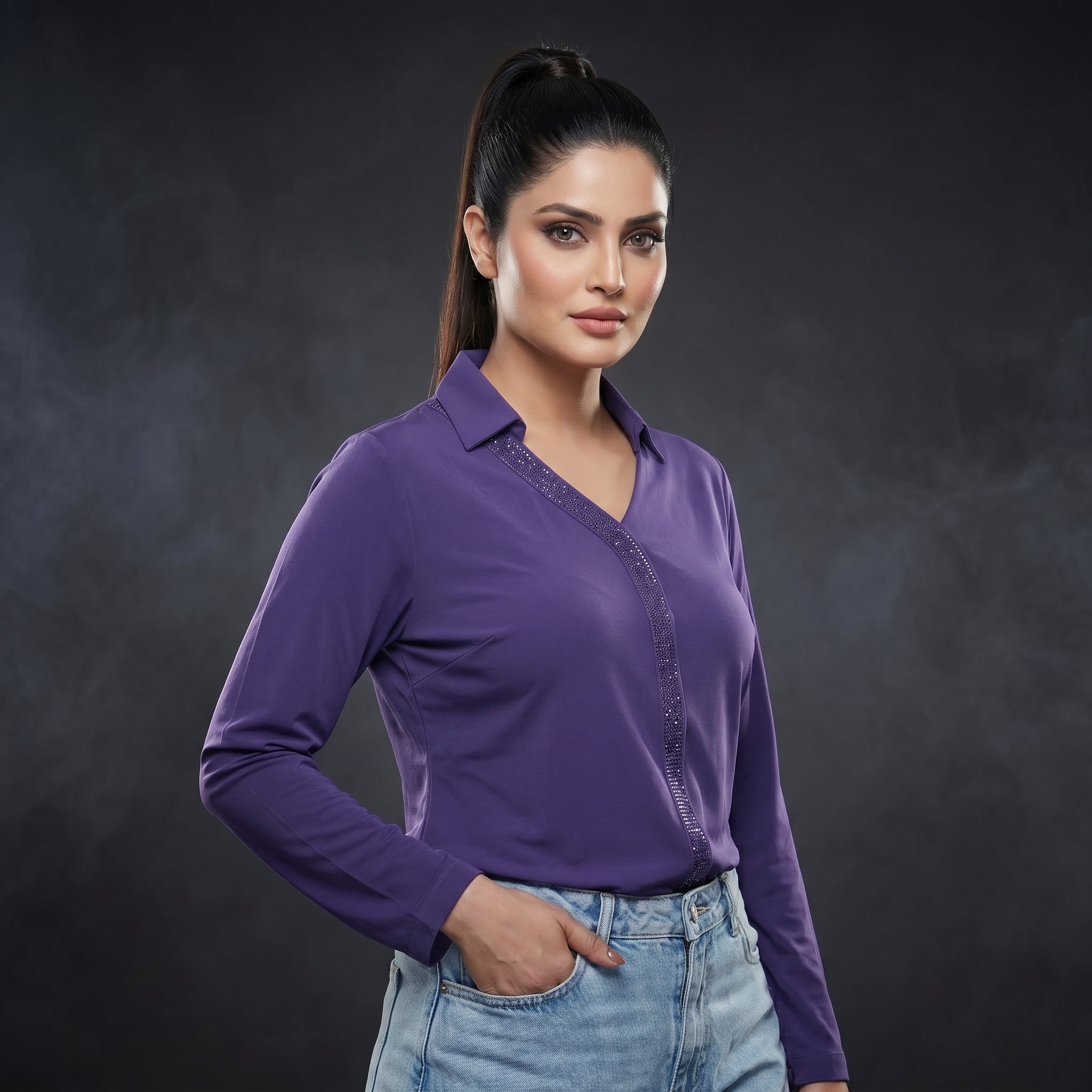 Amethyst Shimmer Collar Top