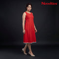 Cherry Red Sleeveless A-Line Midi Dress