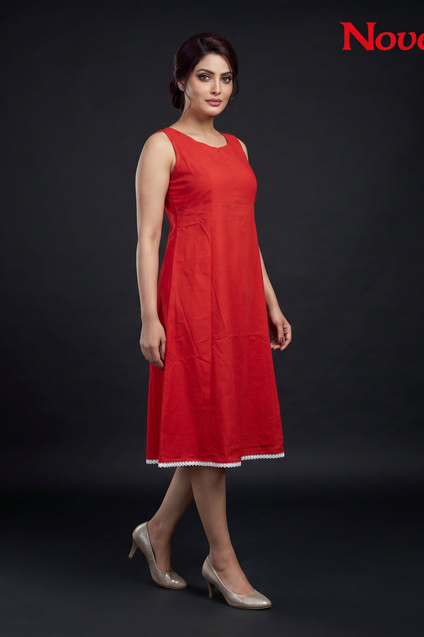 Cherry Red Sleeveless A-Line Midi Dress