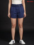 Navy Blue Belted Paperbag Shorts