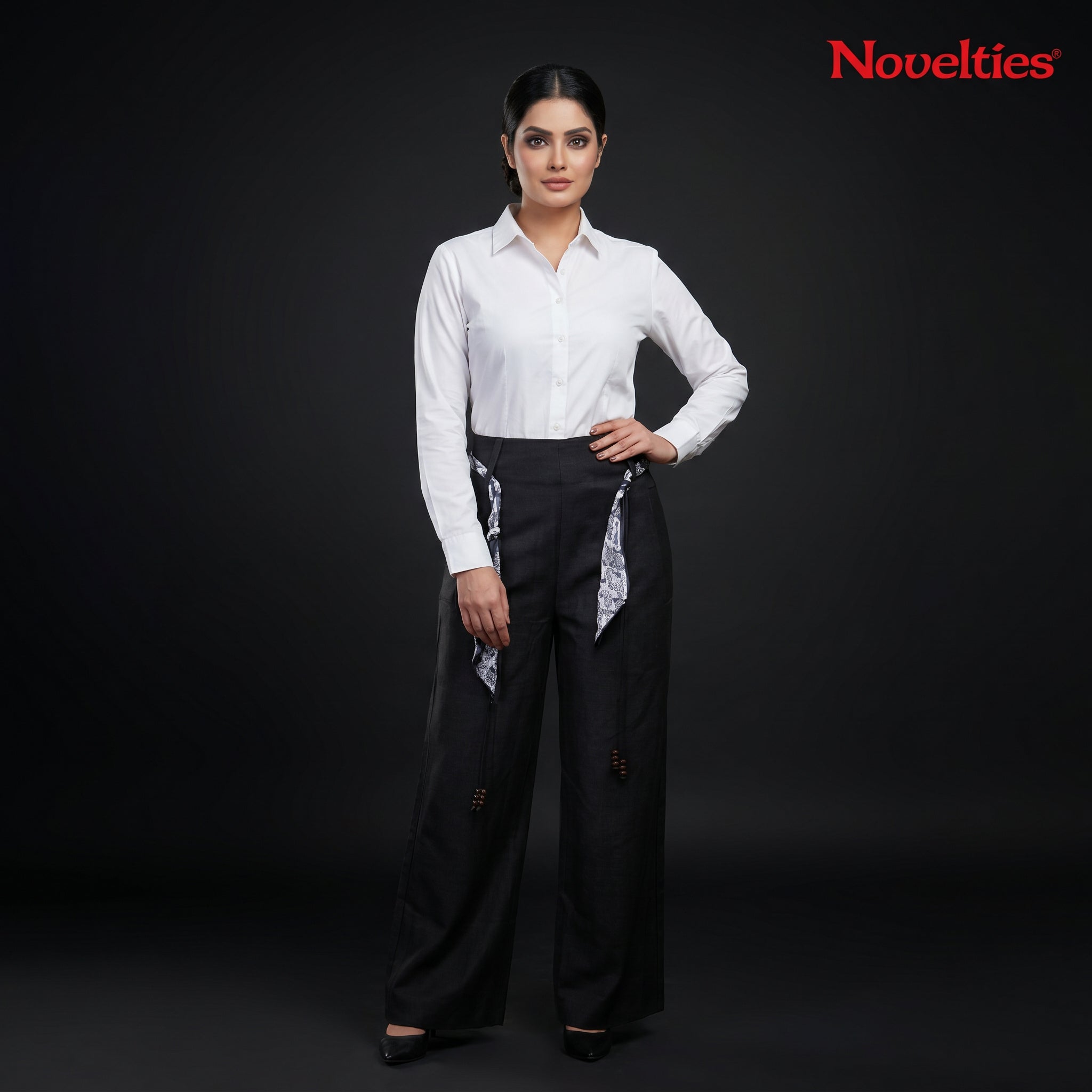 Scarf-Tie Wide Leg Trousers