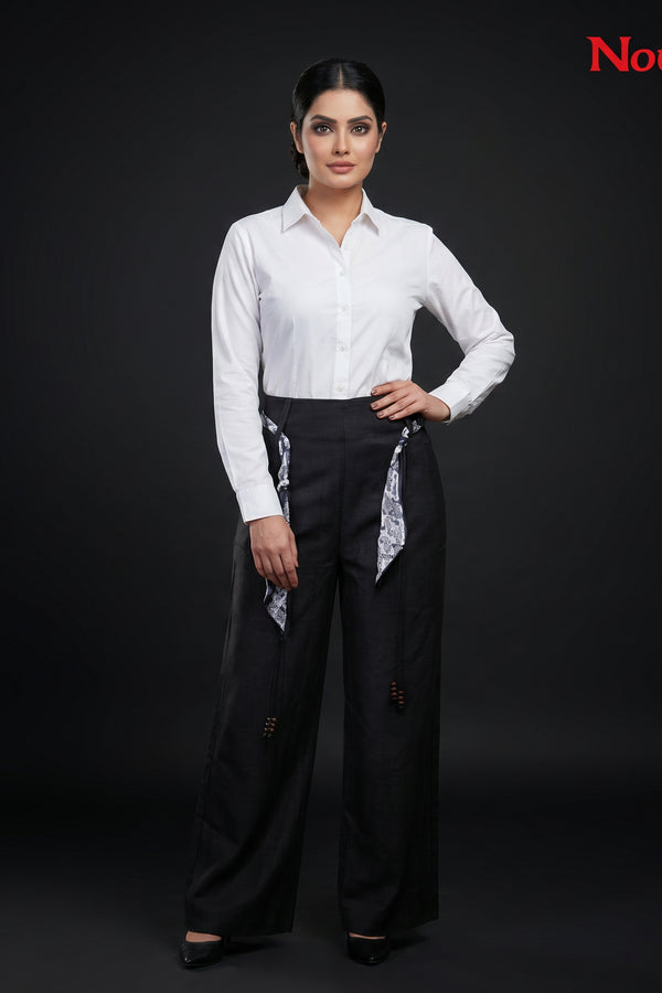 Scarf-Tie Wide Leg Trousers