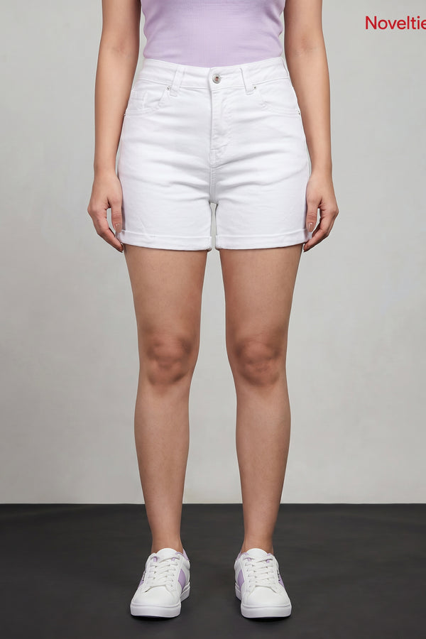 High-Rise Cuffed Denim Shorts