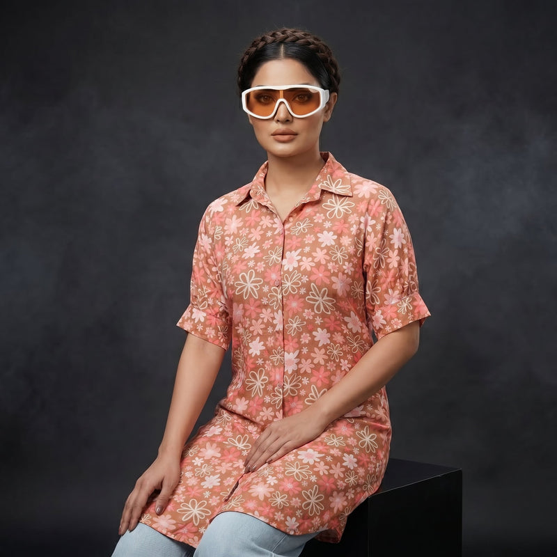 Peach Bloom Floral Shirt Tunic
