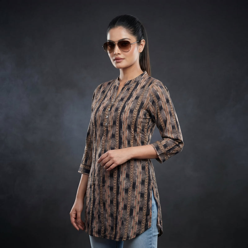 Ethnic Stripe Print Cotton Tunic