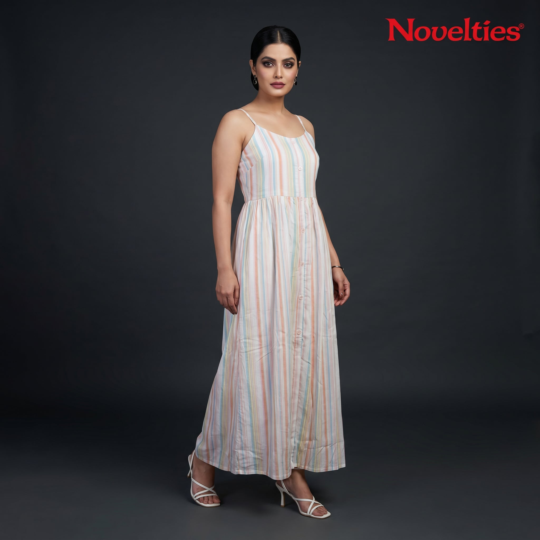 Pastel Stripe Strappy Maxi Dress