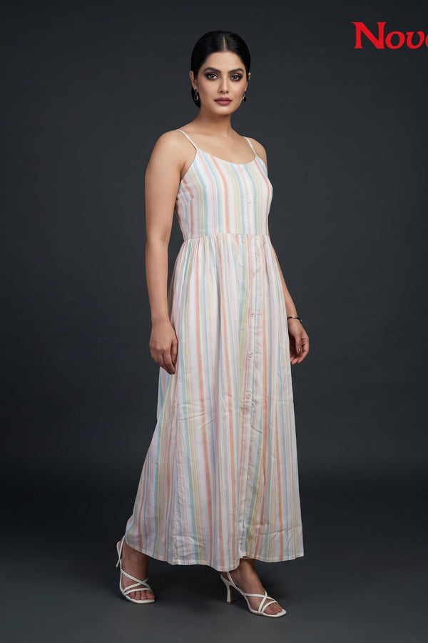 Pastel Stripe Strappy Maxi Dress