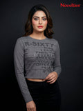 Typographic Print Stone-Embellished Patchwork Crop Top
