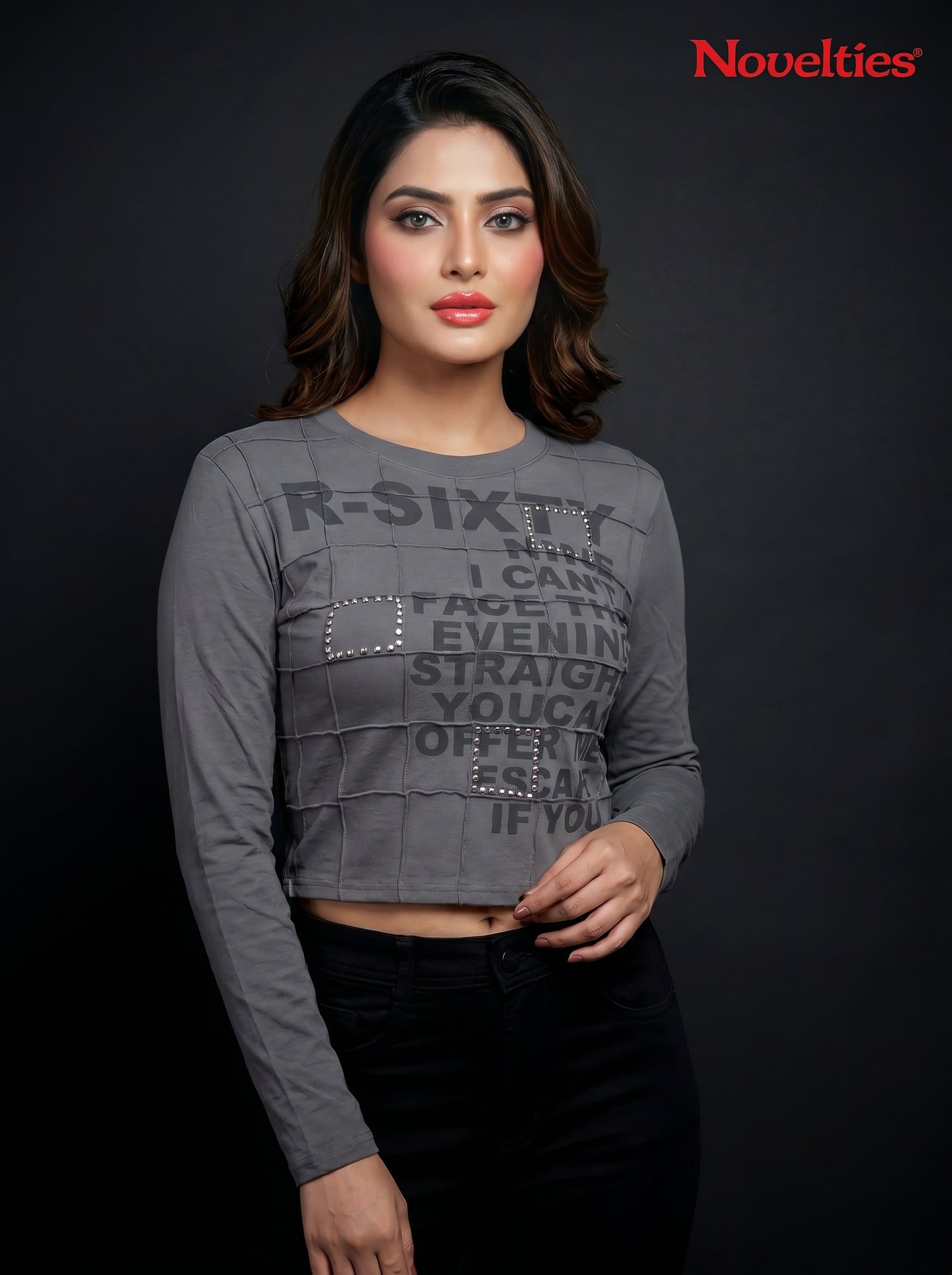Typographic Print Stone-Embellished Patchwork Crop Top