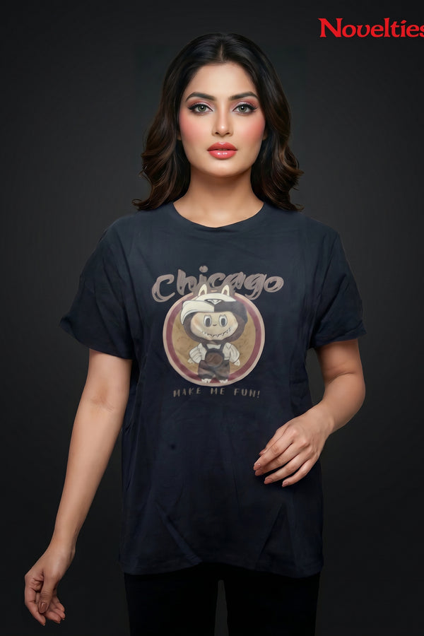 Chicago Make Me Fun Cartoon Graphic T-Shirt