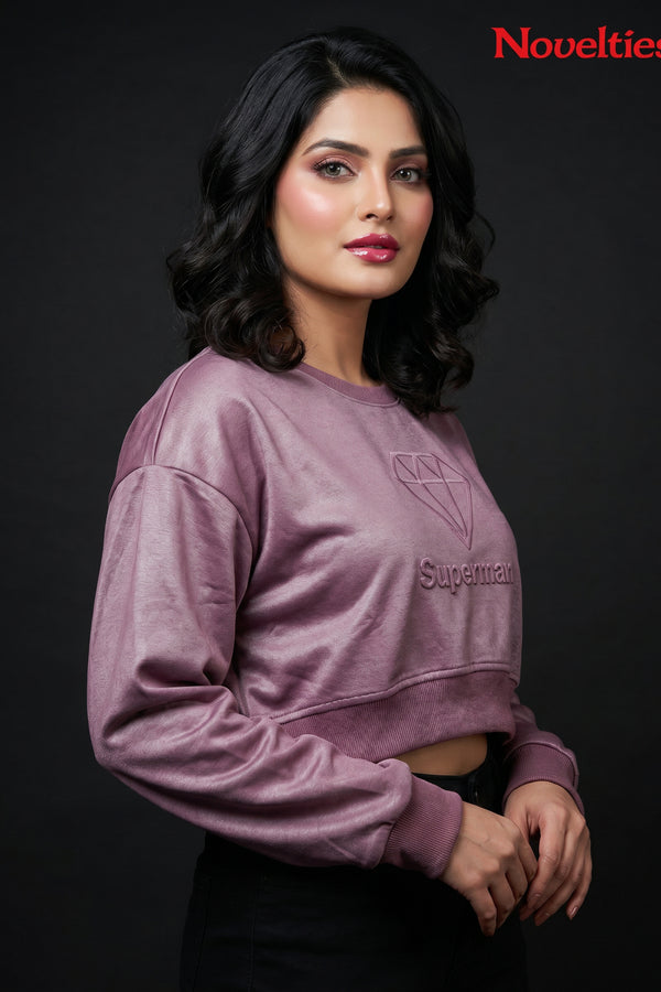 Satin Finish Diamond Graphic Cropped Sweatshirt