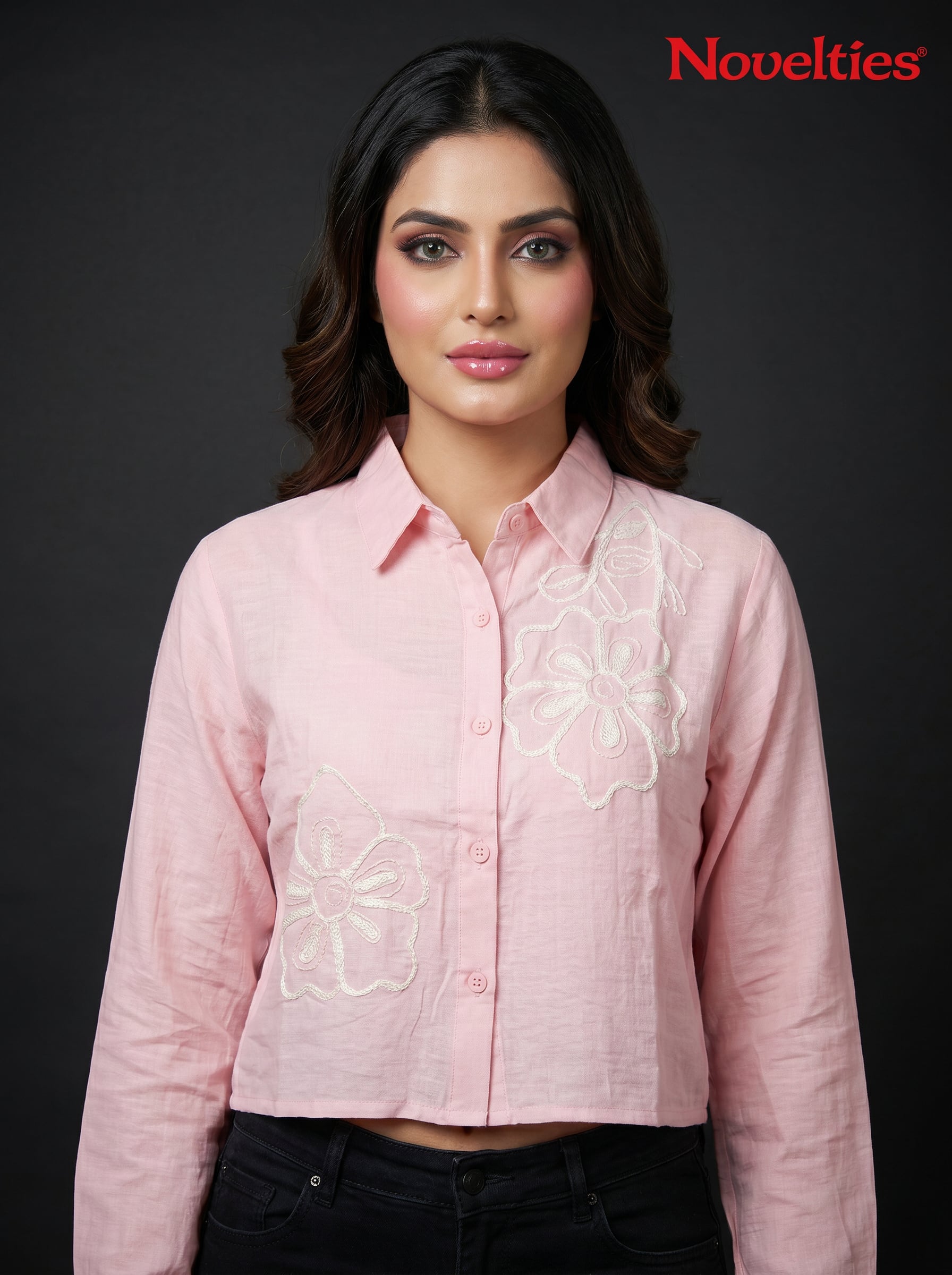 Floral Appliqué Cropped Shirt