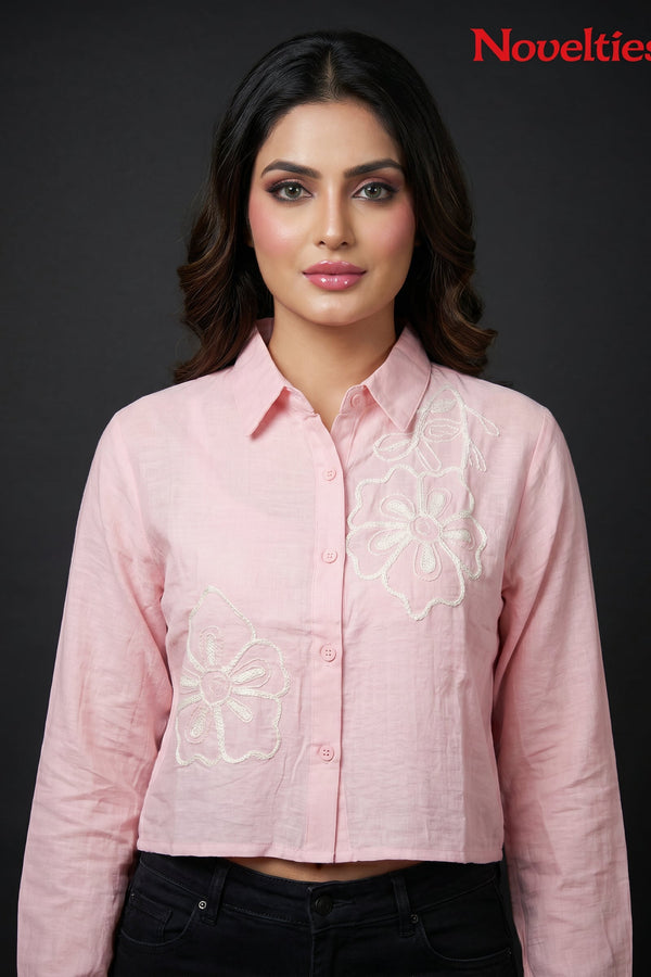 Floral Appliqué Cropped Shirt