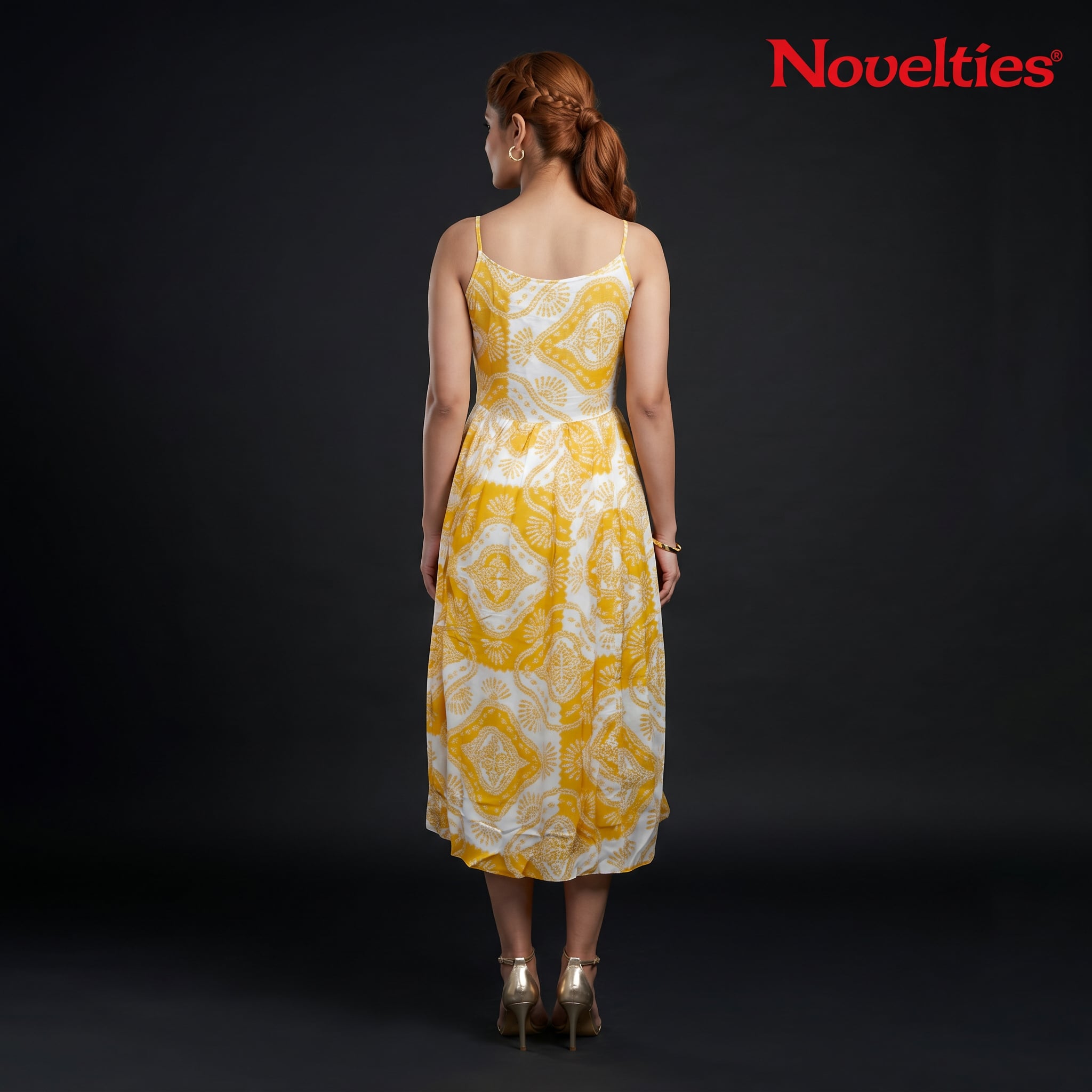 Saffron Medallion Print Strappy Midi Dress
