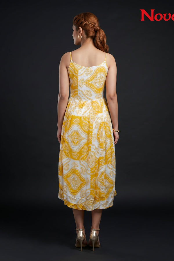 Saffron Medallion Print Strappy Midi Dress