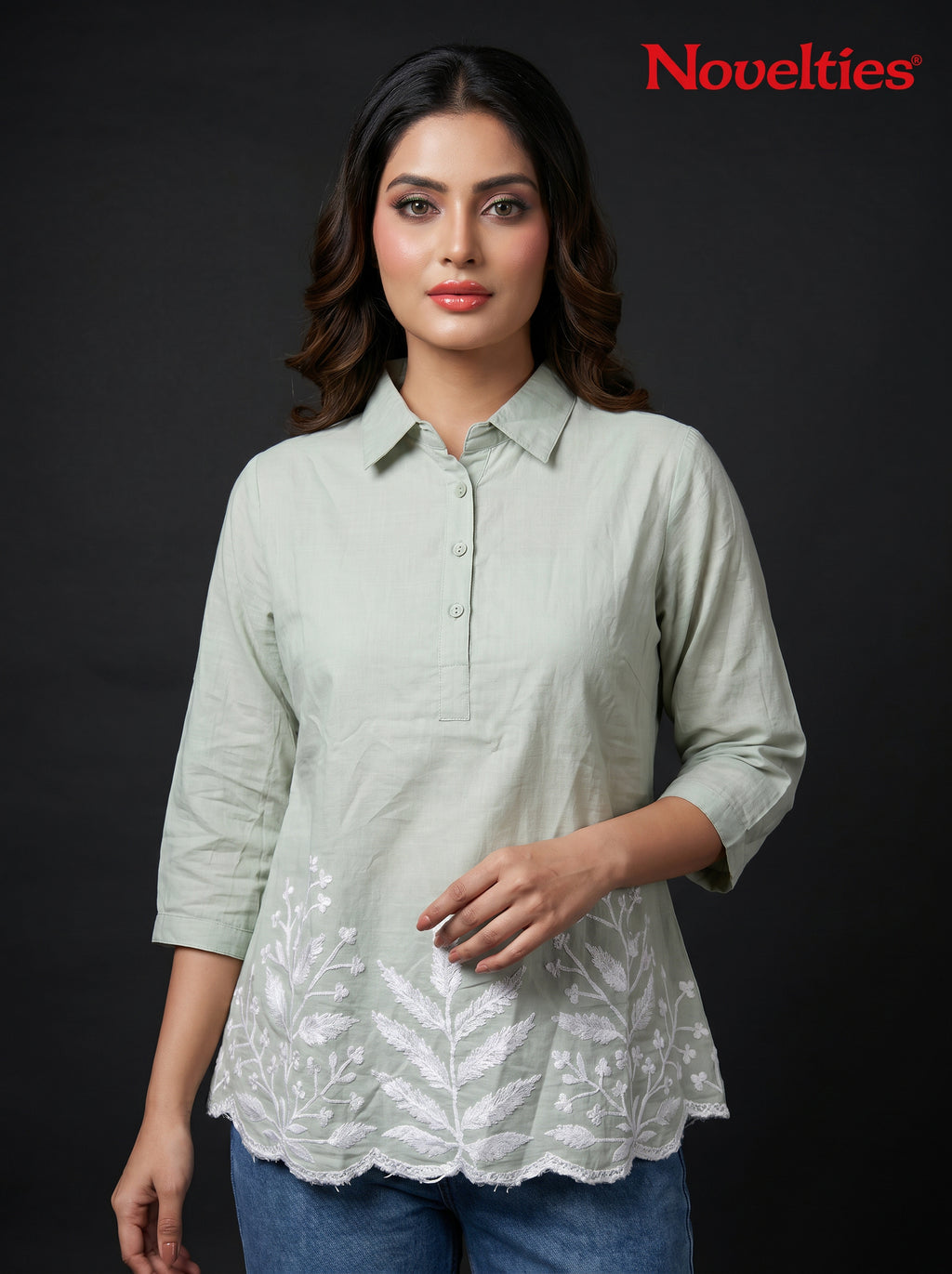 Botanical Embroidered Collar Top
