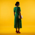 Emerald Green Floral Lace Midi Dress