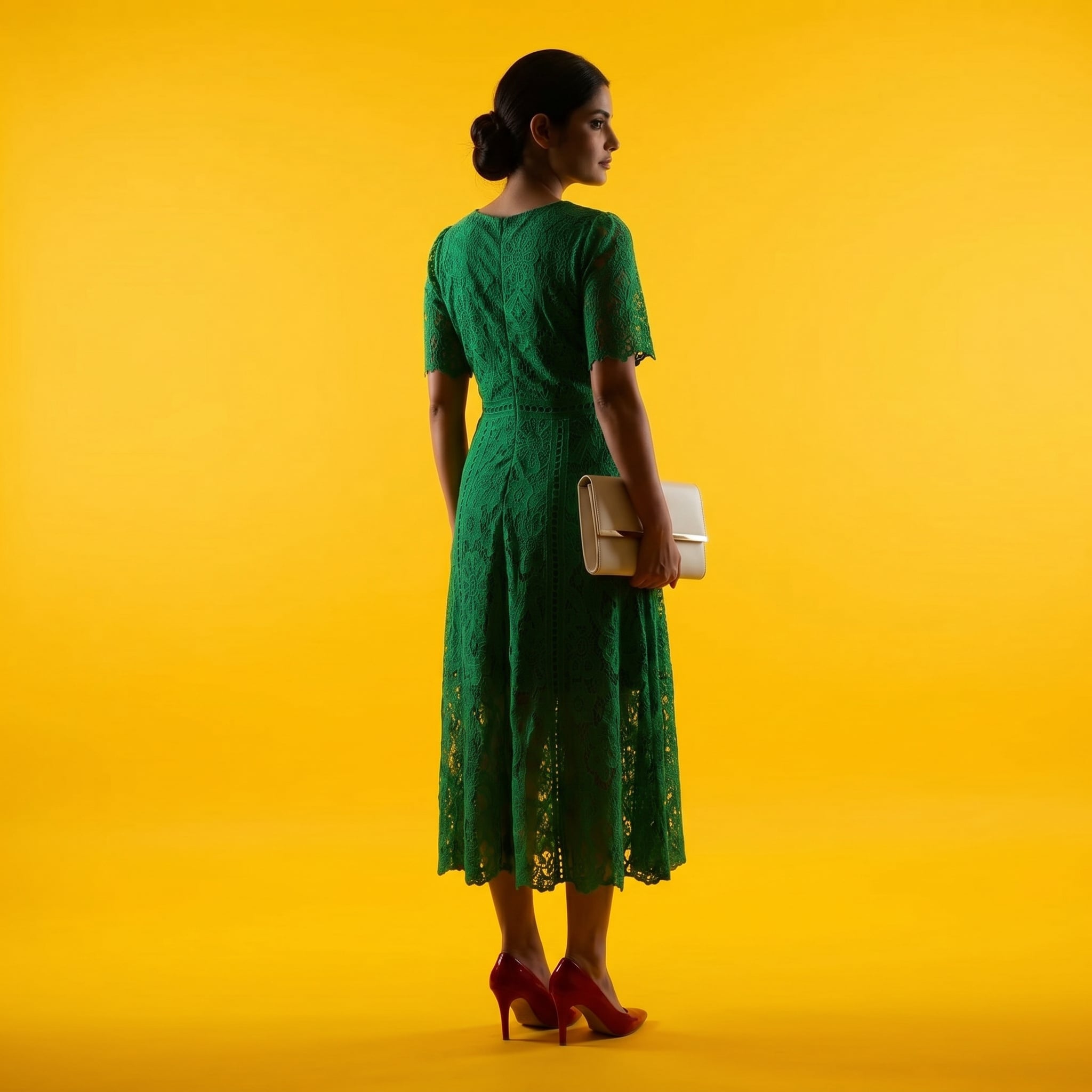 Emerald Green Floral Lace Midi Dress