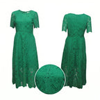 Emerald Green Floral Lace Midi Dress