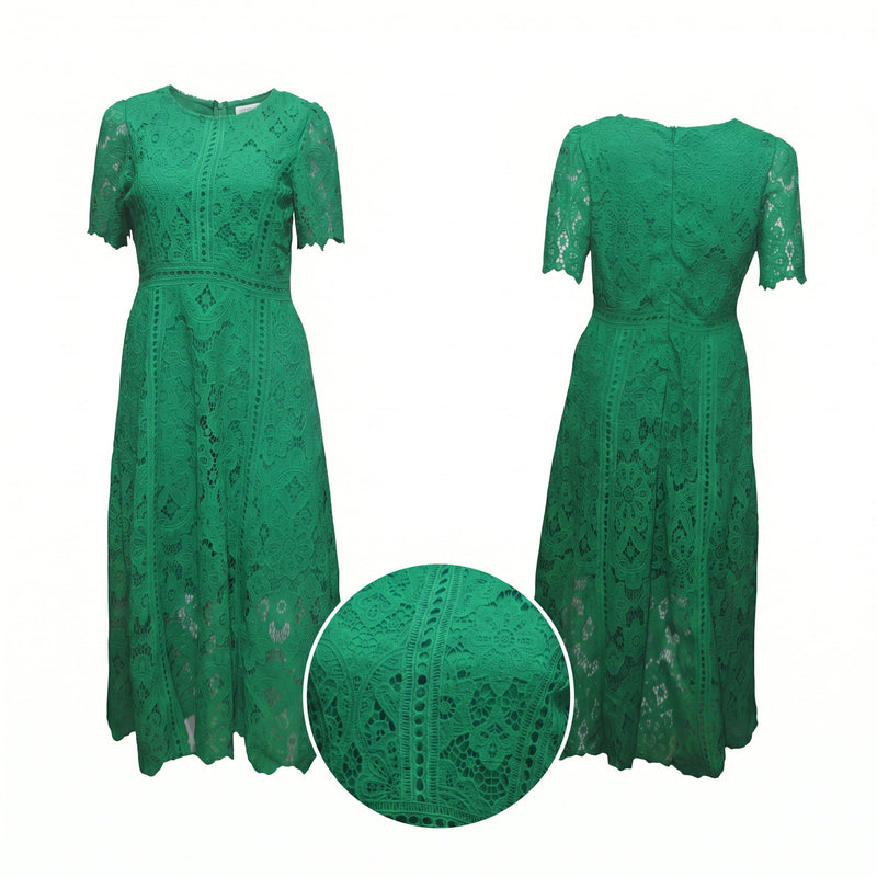 Emerald Green Floral Lace Midi Dress
