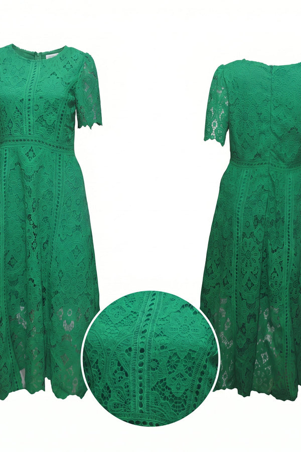 Emerald Green Floral Lace Midi Dress