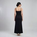 Black Double Strap Ruched Maxi Dress