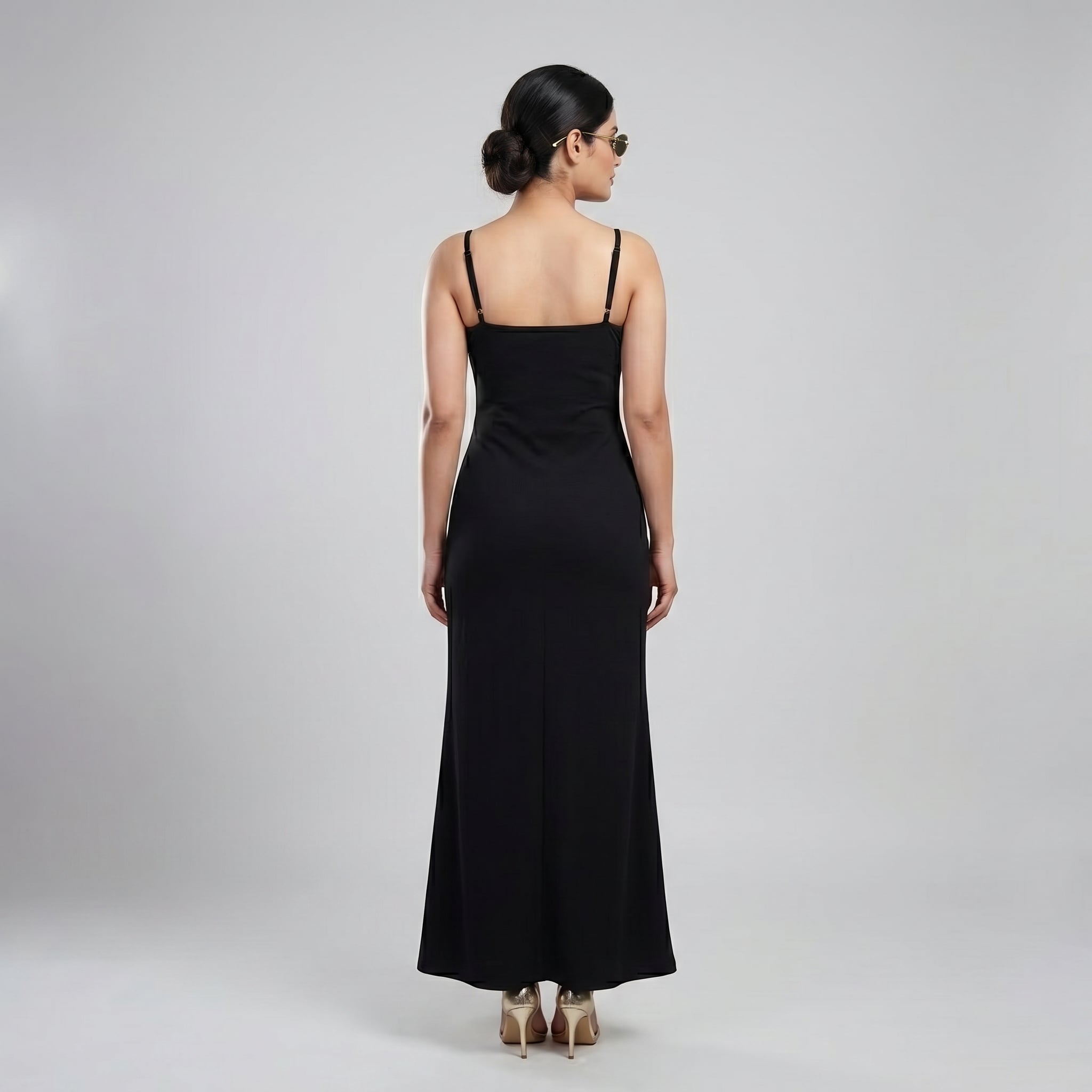 Black Double Strap Ruched Maxi Dress