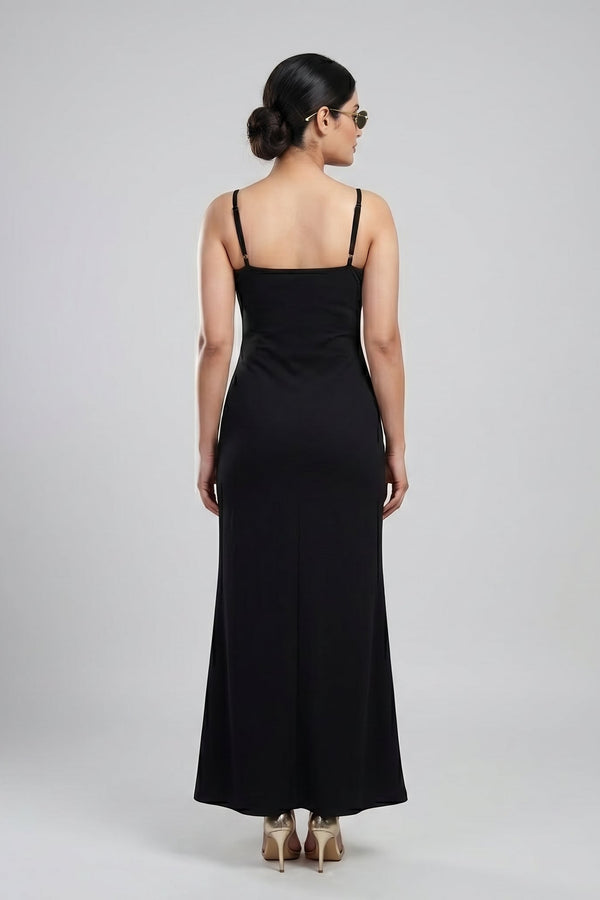 Black Double Strap Ruched Maxi Dress
