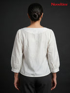 Jacquard Square Neck Top with Jewel Buttons