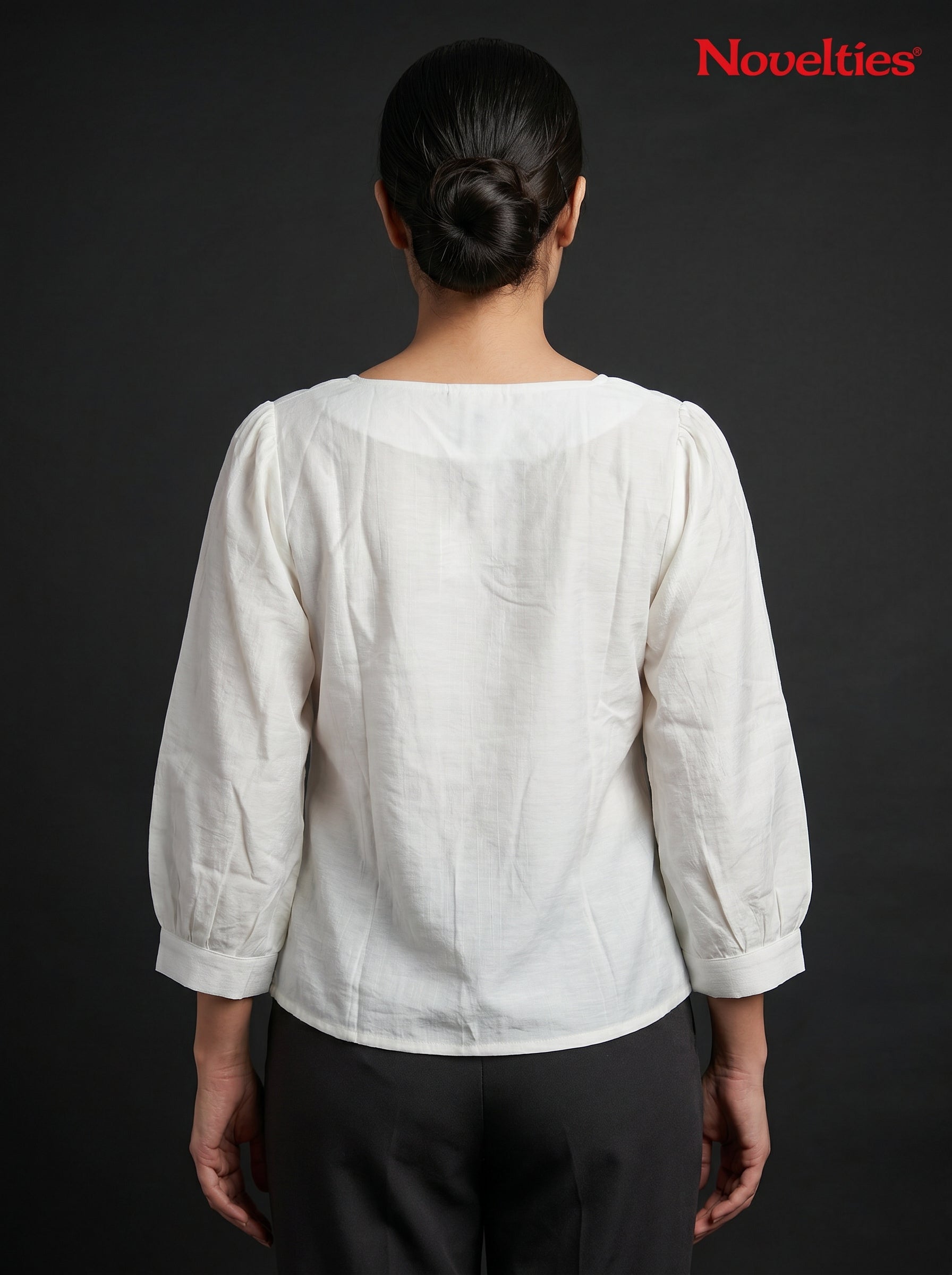 Jacquard Square Neck Top with Jewel Buttons
