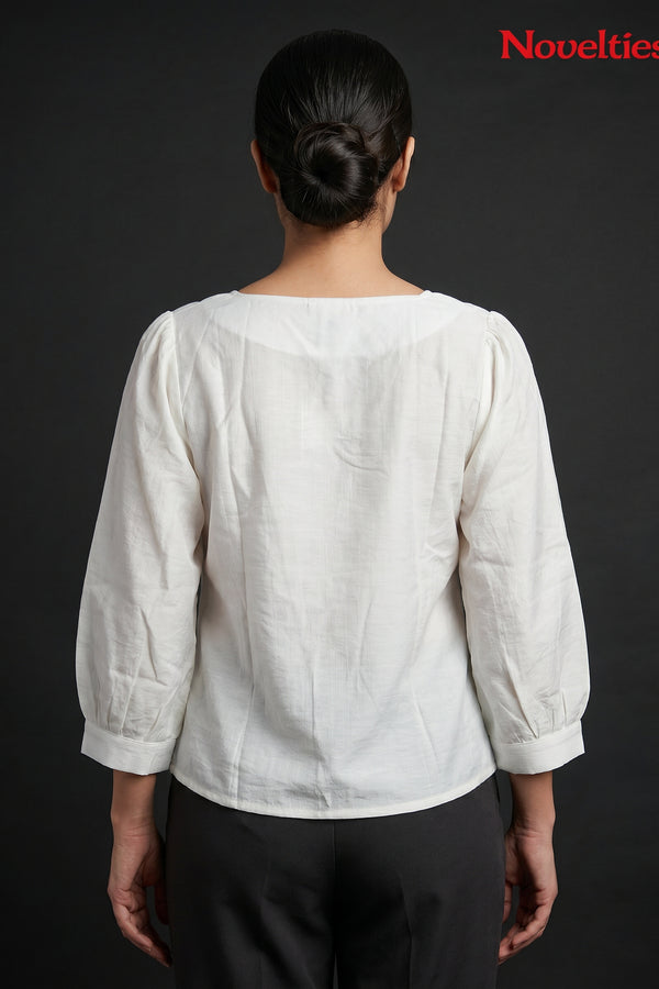Jacquard Square Neck Top with Jewel Buttons