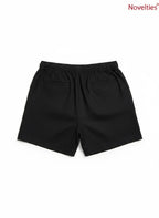 Novelties® black casual shorts with an elastic waistband and back pockets, perfect for comfortable everyday wear.