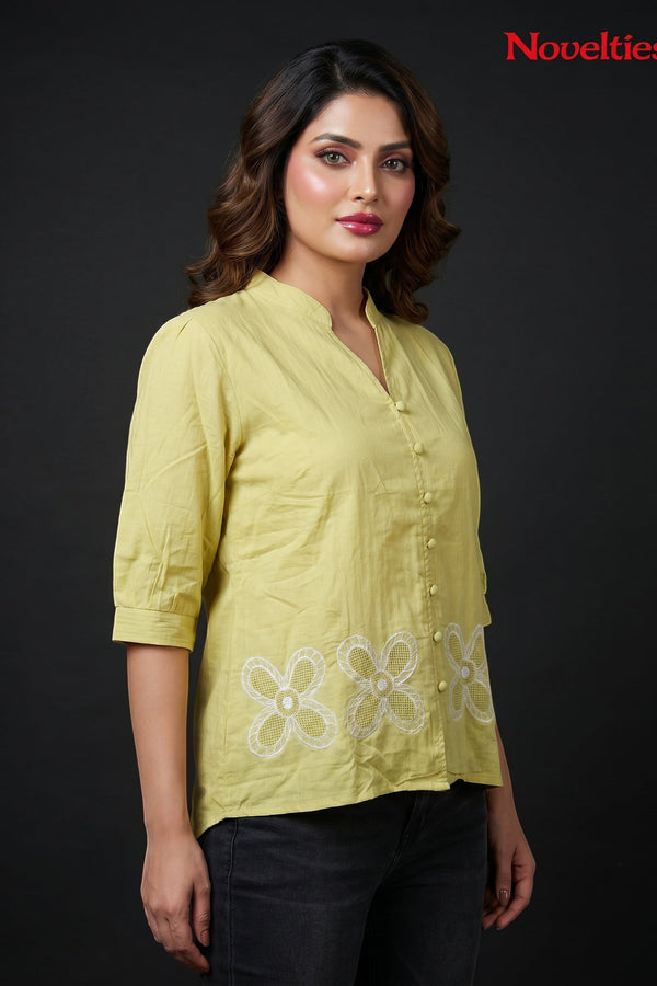 Embroidered Button Down Casual Blouse