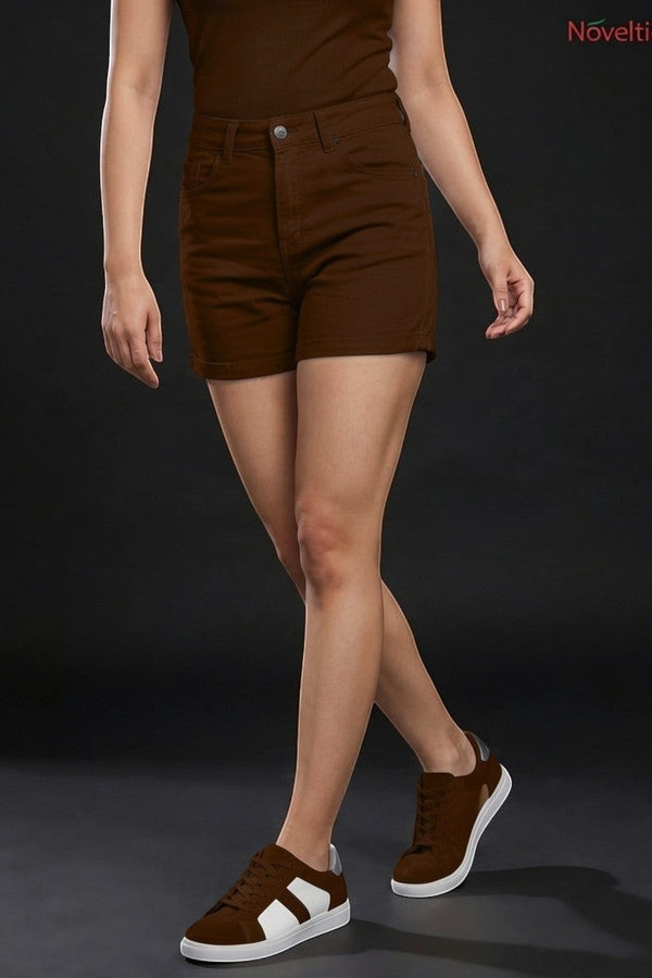 High-Rise Cuffed Denim Shorts
