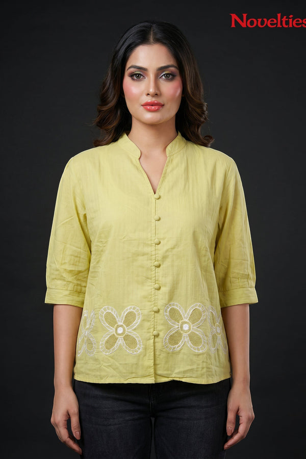 Embroidered Button Down Casual Blouse