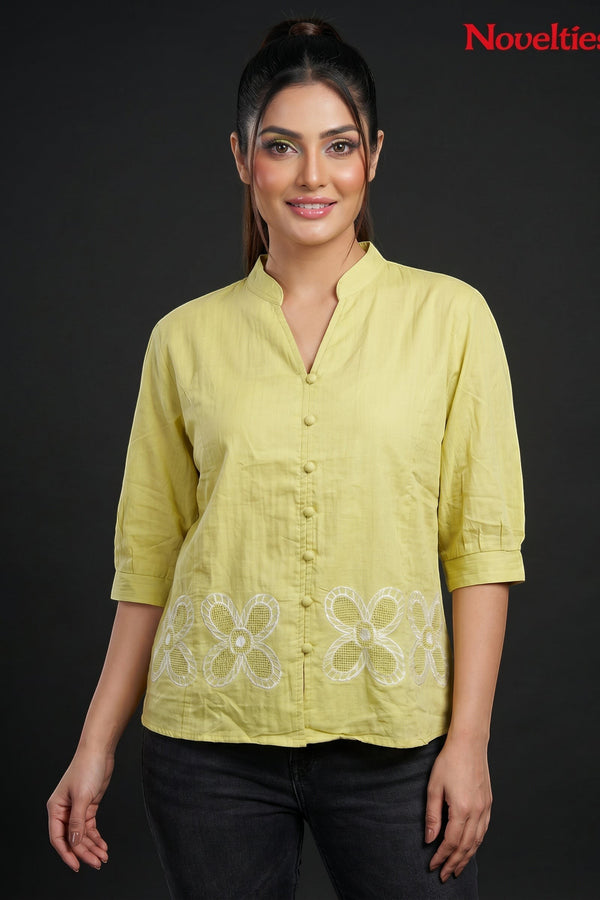 Embroidered Button Down Casual Blouse