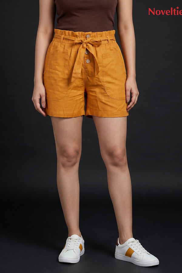 High Waisted Tie Front Casual Shorts