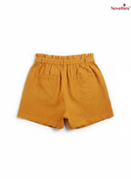 Novelties® mustard high-waisted paper-bag shorts with back pockets and elasticated waistband.