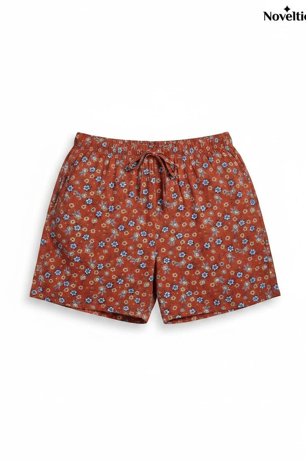 Rust Floral Print Shorts