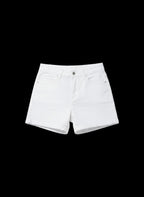 Novelties® white high-rise denim shorts with a cuffed hem, button fly, and functional pockets.