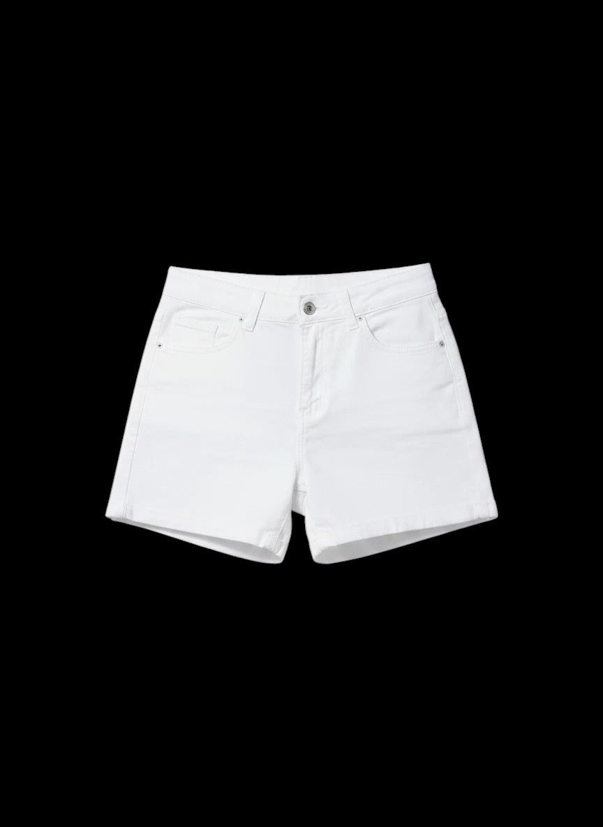 Novelties® white high-rise denim shorts with a cuffed hem, button fly, and functional pockets.