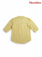 Novelties® pale yellow mandarin collar shirt with three-quarter sleeves and a clean back silhouette.