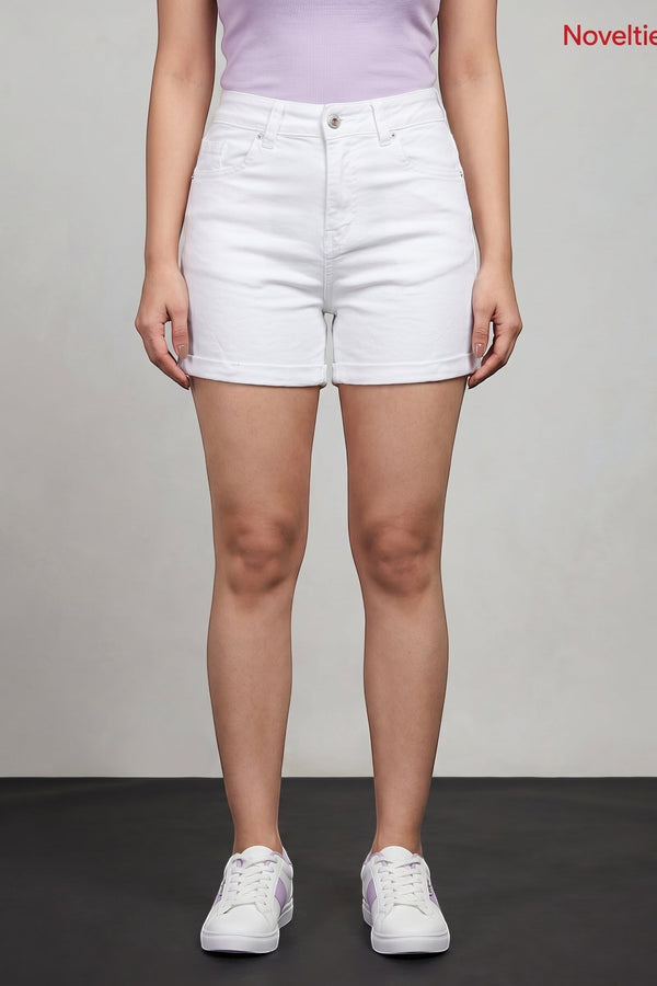High-Rise Cuffed Denim Shorts