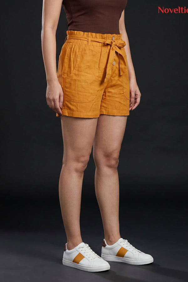 High Waisted Tie Front Casual Shorts