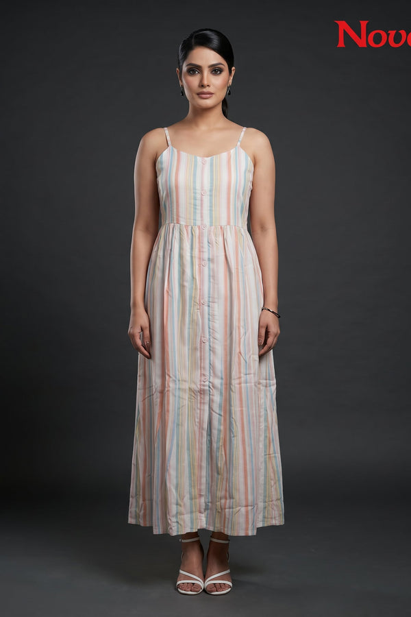 Pastel Stripe Strappy Maxi Dress